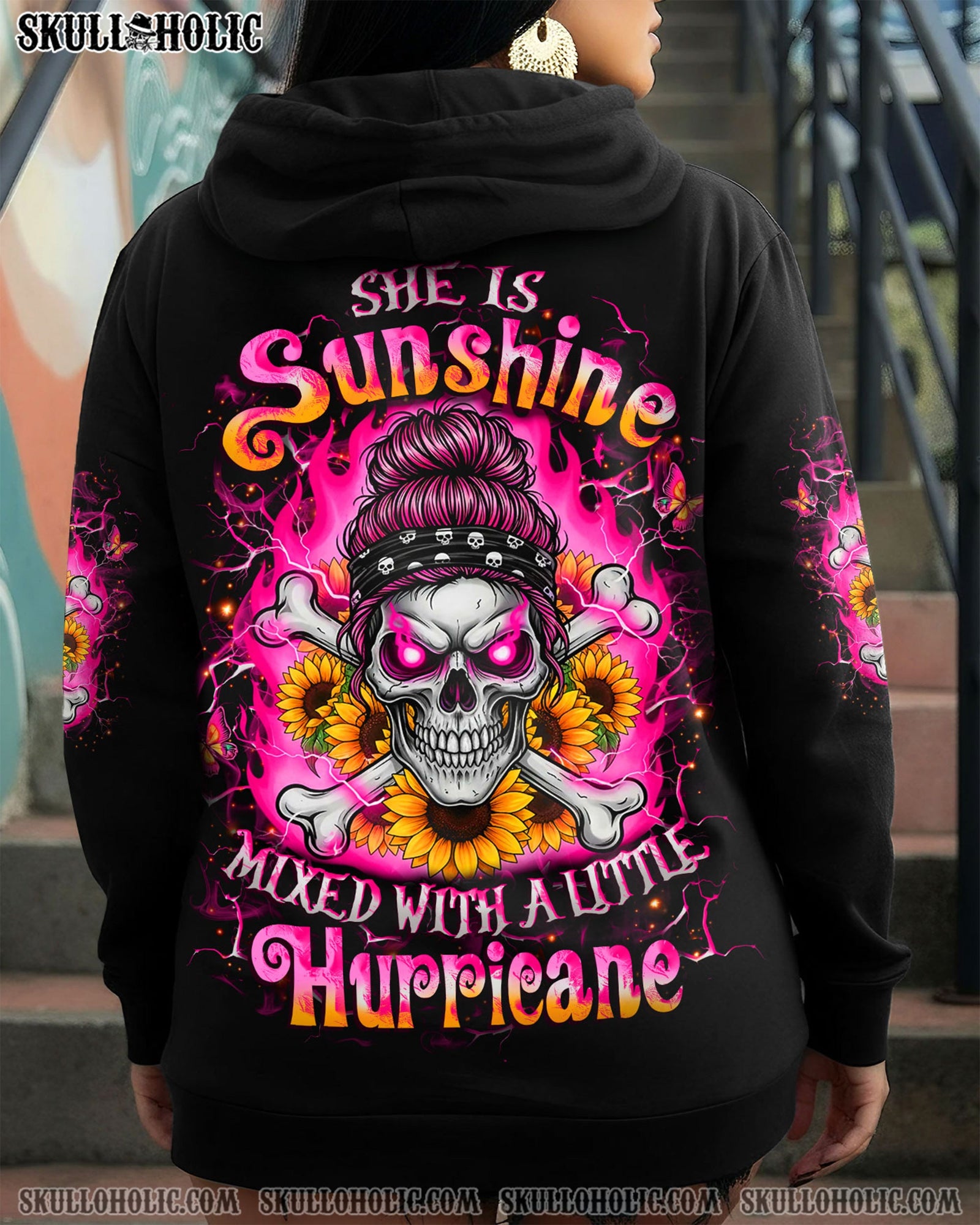 BLISSCORNERS HOW HEARTLESS I CAN BE SKULL MESSY BUN ALL OVER PRINT