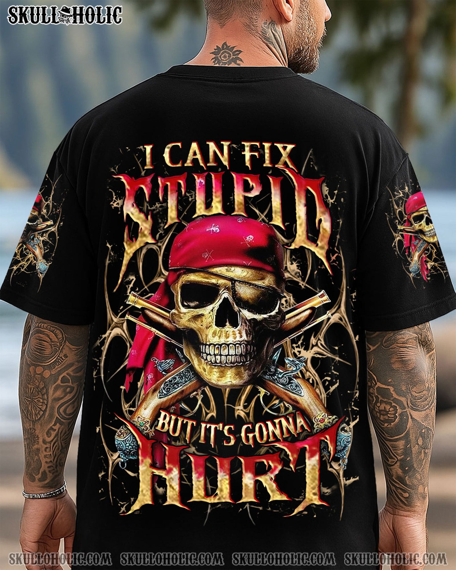 BLISSCORNERS I CAN FIX STUPID BUT IT'S GONNA HURT PIRATE SKULL ALL OVER PRINT