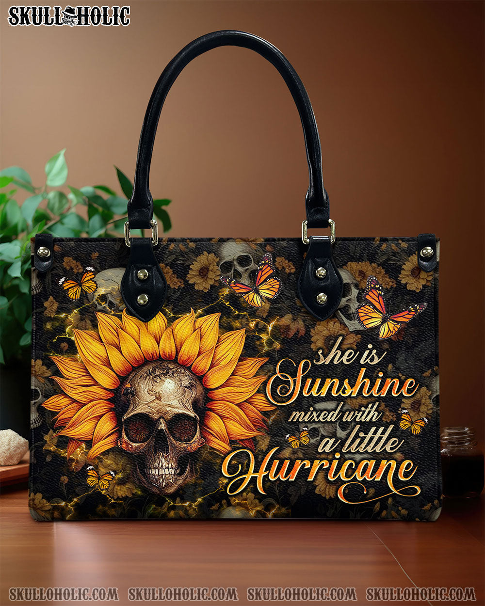 BLISSCORNERS SHE IS SUNSHINE SUNFLOWER SKULL LEATHER HANDBAG