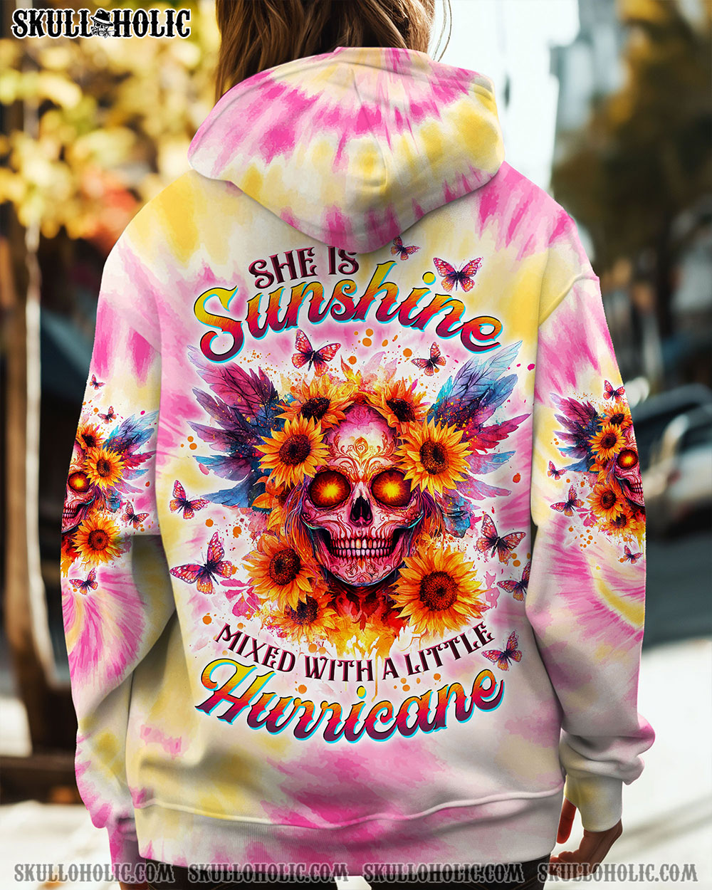 BLISSCORNERS SHE IS SUNSHINE SKULL TIE DYE ALL OVER PRINT