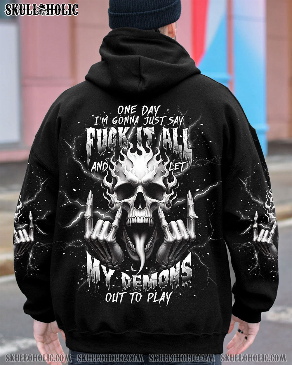 BLISSCORNERS ONE DAY I'M GONNA JUST SAY DEMON SKULL ALL OVER PRINT