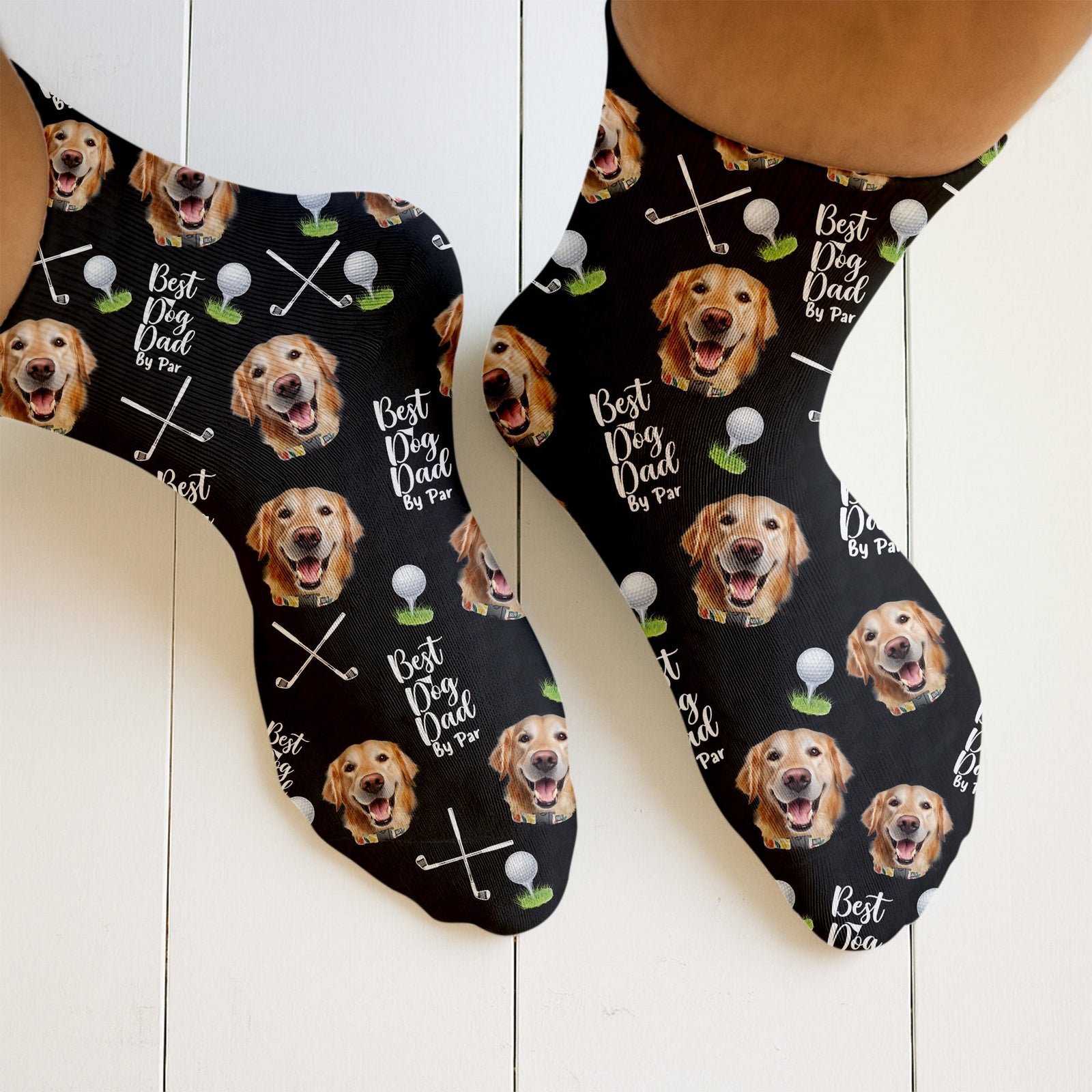 Blisscorners Best Dog Dad By Par Socks With Dog Face, Custom Pet Socks, Funny Crew Socks, Dad Golf GiftLM2611
