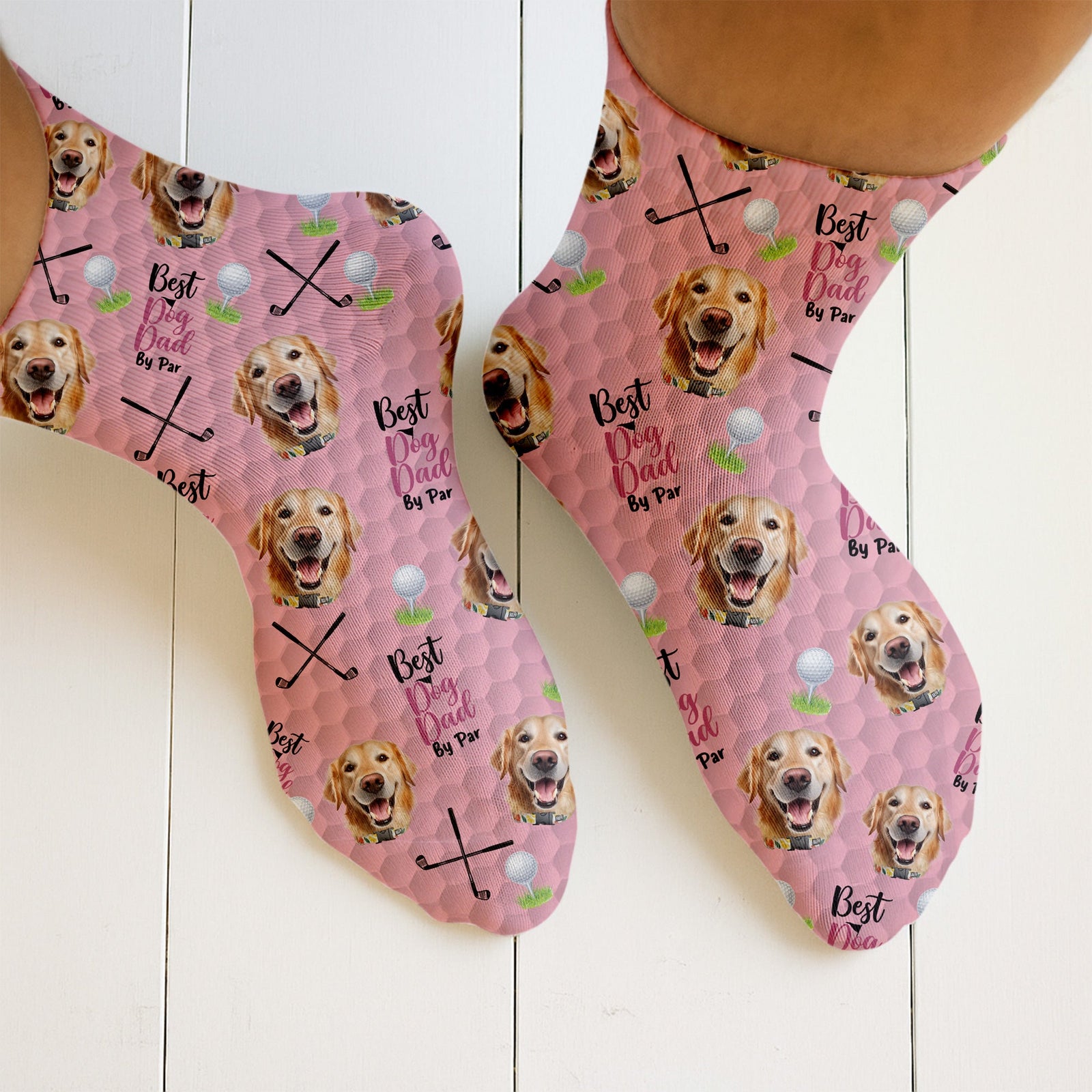 Blisscorners Best Dog Dad By Par Socks With Dog Face, Custom Pet Socks, Funny Crew Socks, Gifts For Golfing DadLM2611