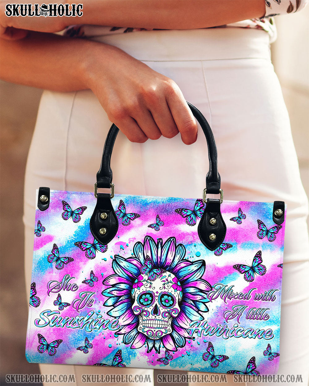 BLISSCORNERS SHE IS SUNSHINE TIE DYE SUGAR SKULL LEATHER HANDBAG