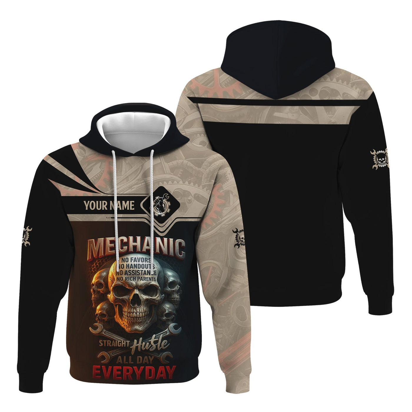 Blisscorners Personalized Mechanic Shirt, Straight Hustle All Day Everyday, Skull and Wrenchs Design, Gift For Men