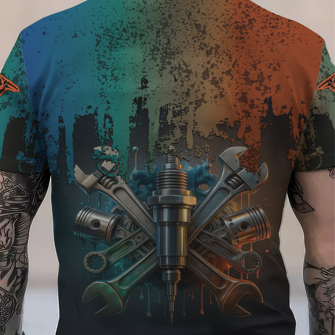 Blisscorners Personalized Mechanic Shirt, Colorful Wrenches Piston and Spark Plug Design, Gift For Men