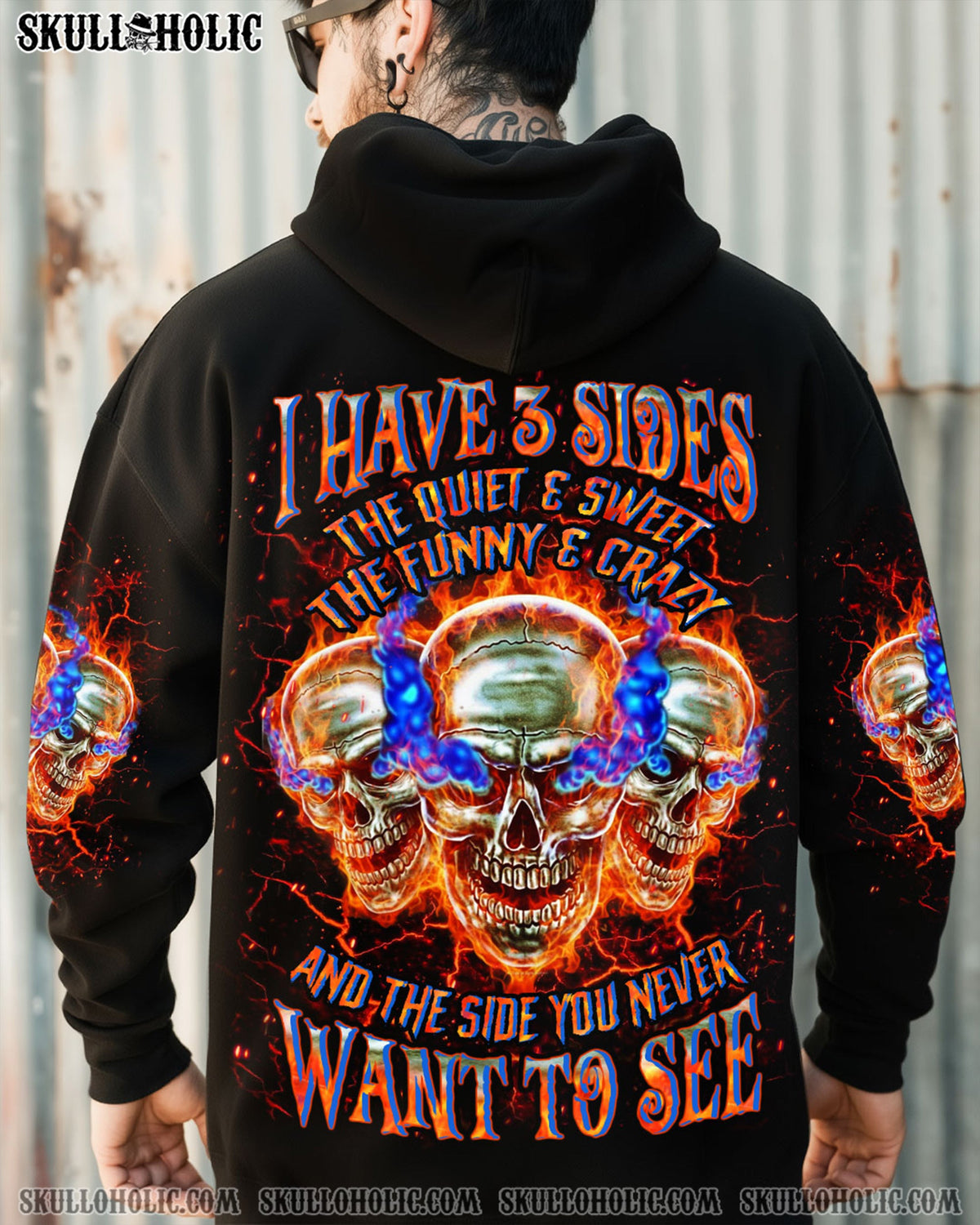 BLISSCORNERS I HAVE 3 SIDES 3 SKULLS ALL OVER PRINT