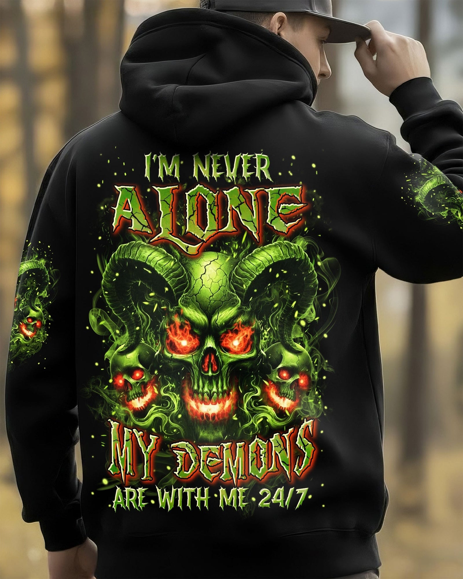 BLISSCORNERS I'M NEVER ALONE SKULL DEMON ALL OVER PRINT