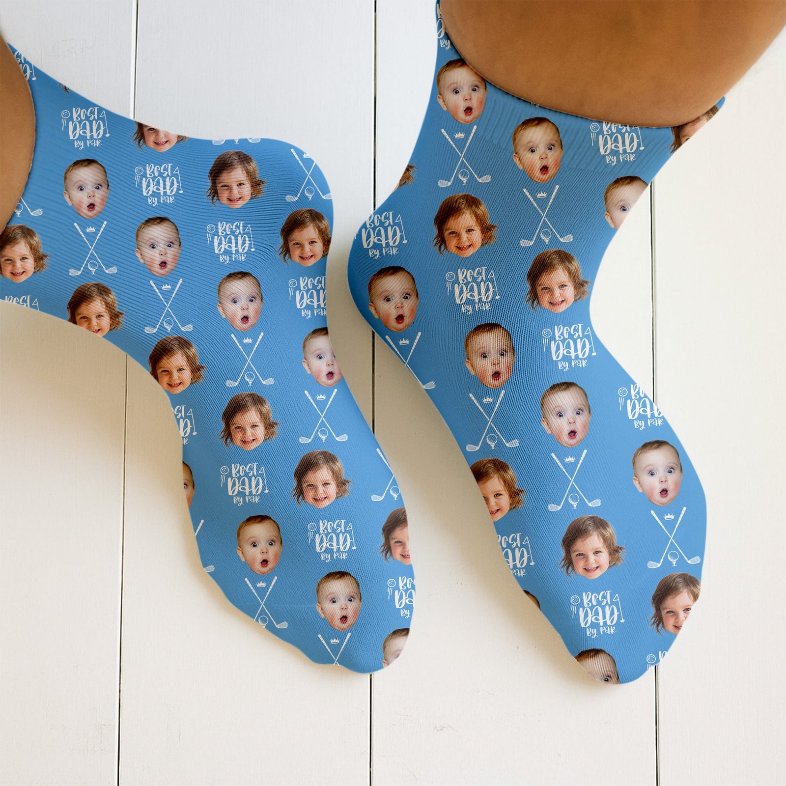 Blisscorners Best Dad By Par Custom Face Kids Photo, Funny Golf Socks, Fun Socks For Men, Dad Golf GiftLM2611