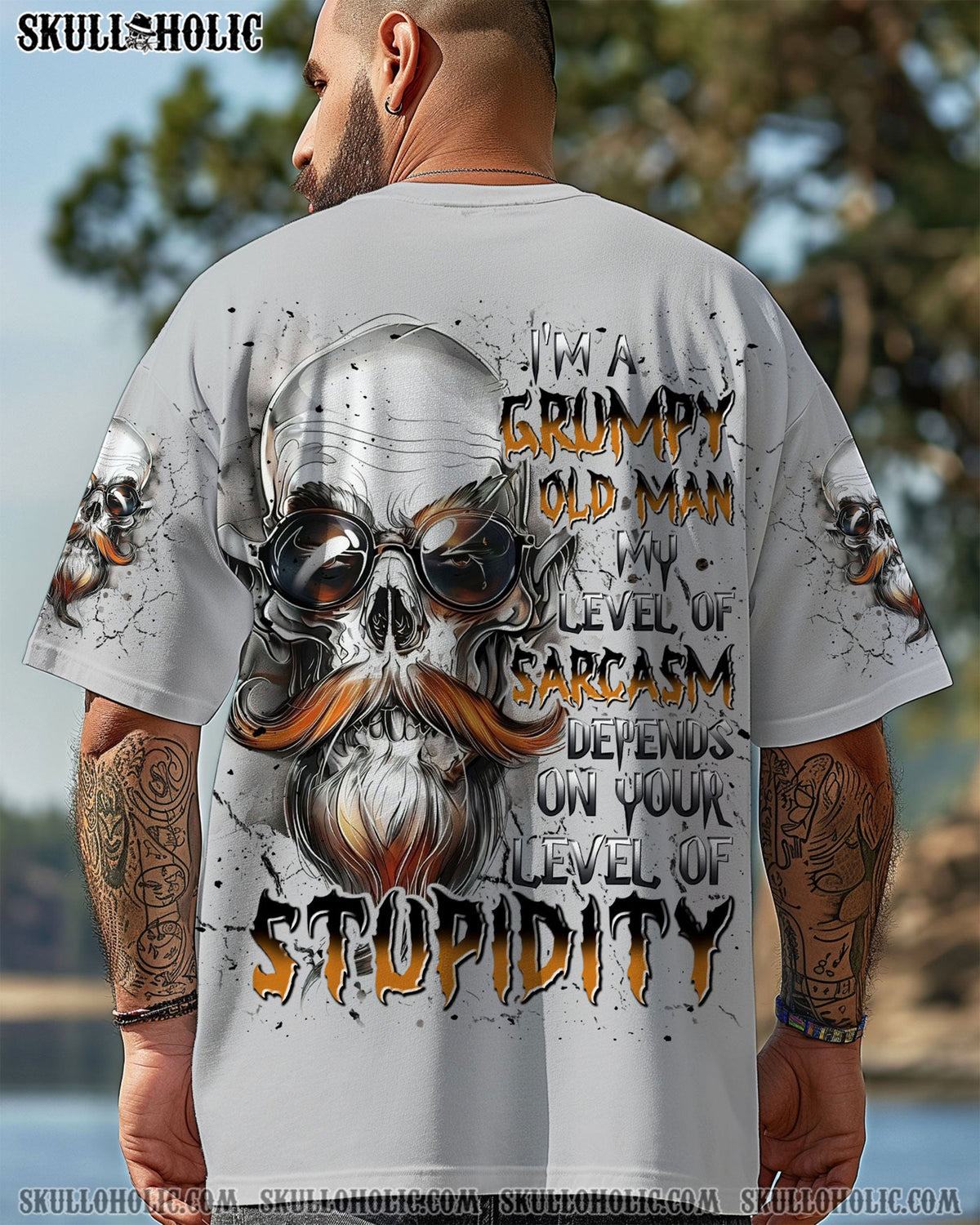 BLISSCORNERS I'M A GRUMPY OLD MAN MY LEVEL OF SARCASM  SKULL ALL OVER PRINT