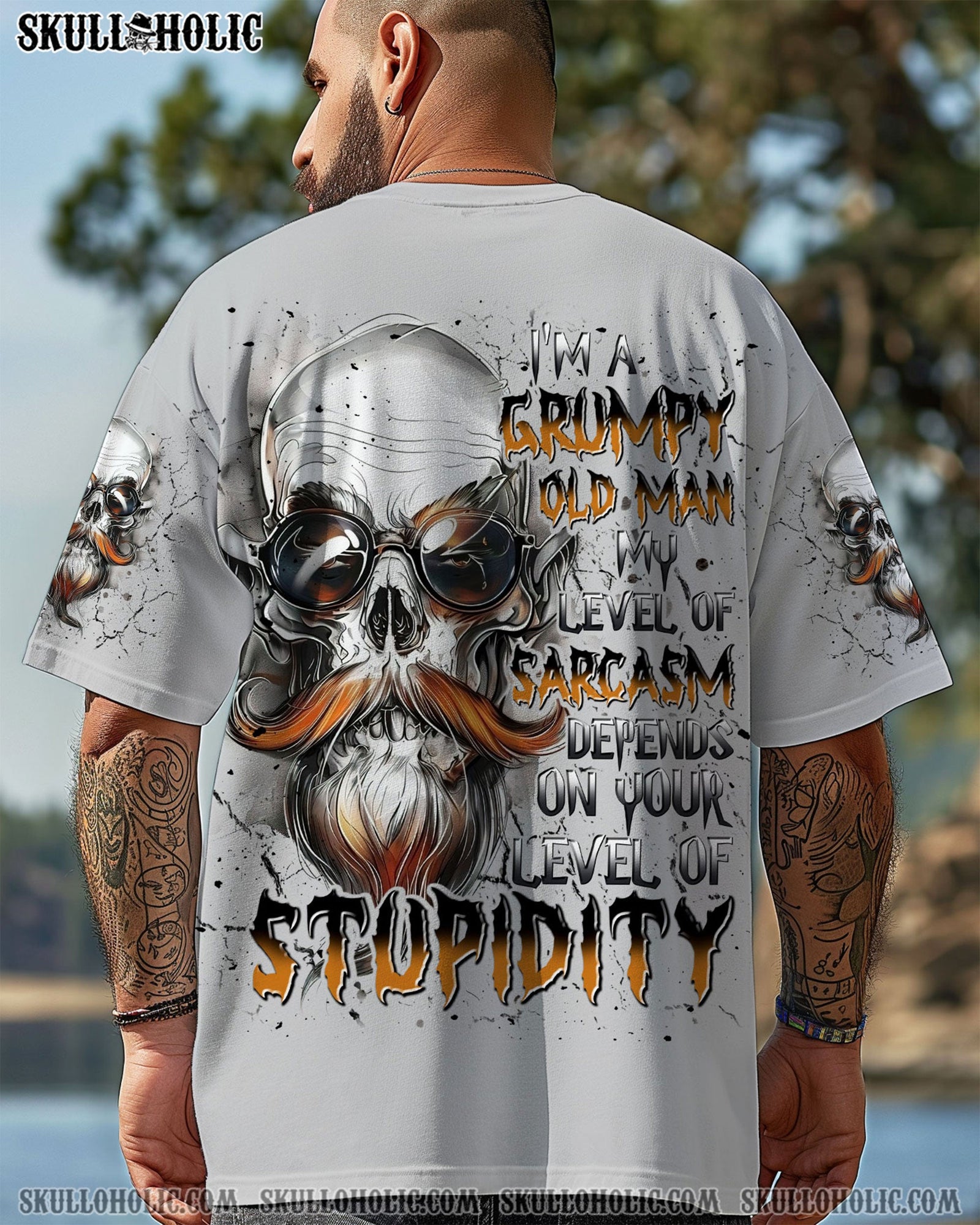 BLISSCORNERS I'M A GRUMPY OLD MAN MY LEVEL OF SARCASM  SKULL ALL OVER PRINT