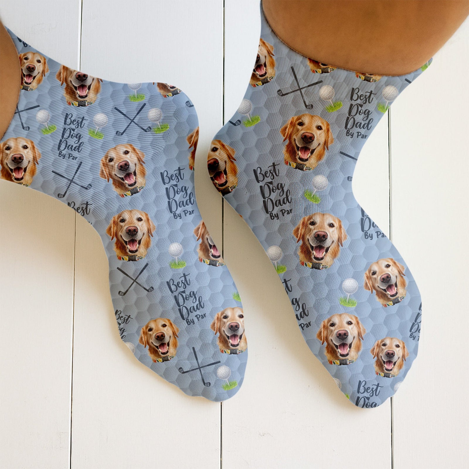 Blisscorners Best Dog Dad By Par Custom Pet Socks, Socks With Dog Face, Funny Crew Socks, Gifts For Golfing DadLM2611