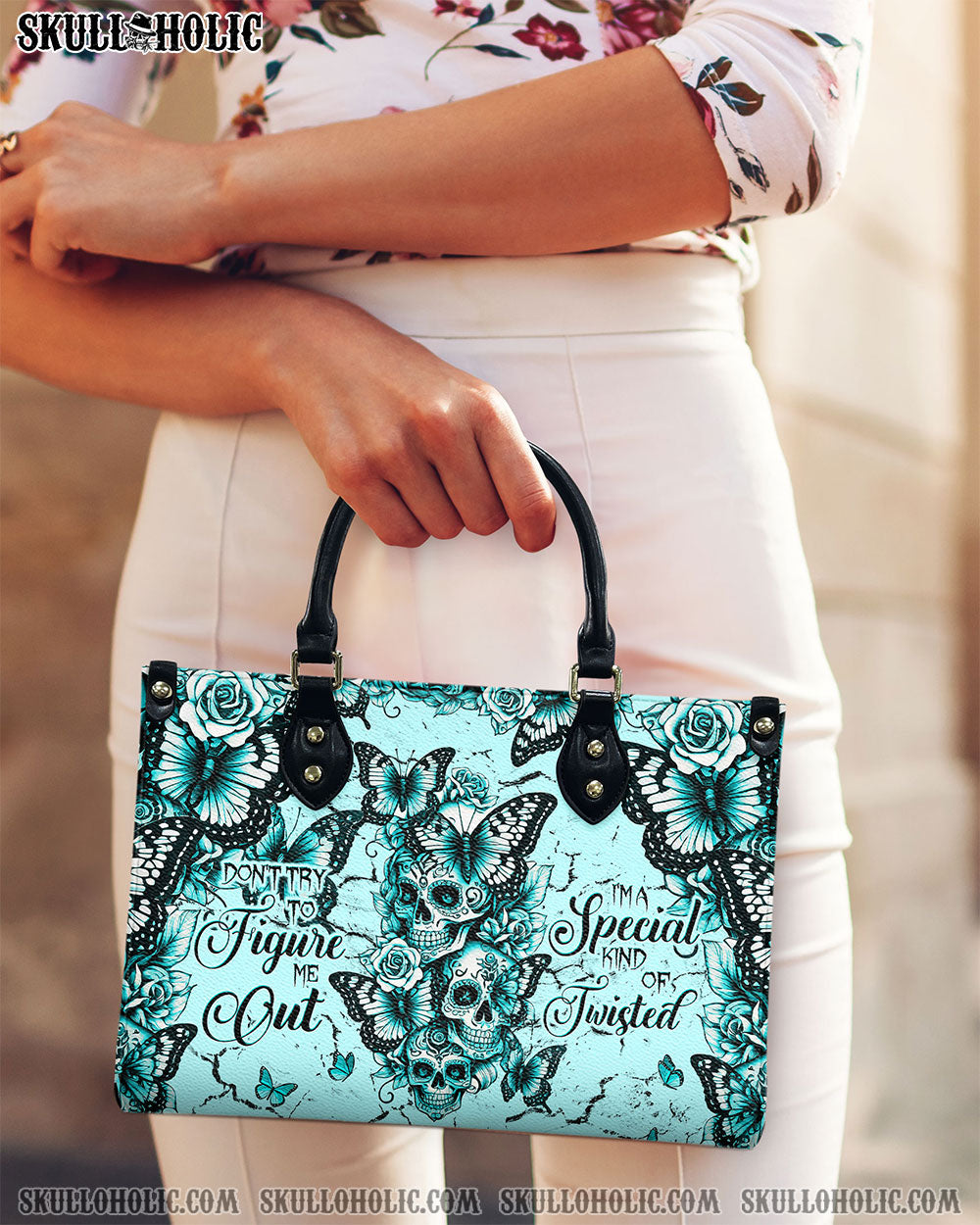 BLISSCORNERS DON'T TRY TO FIGURE ME OUT SKULL  LEATHER HANDBAG