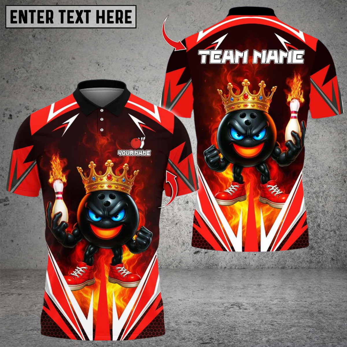Blisscorners King Bowling Cartoon With Flame Multicolor Customized Name, Team Name 3D Shirts
