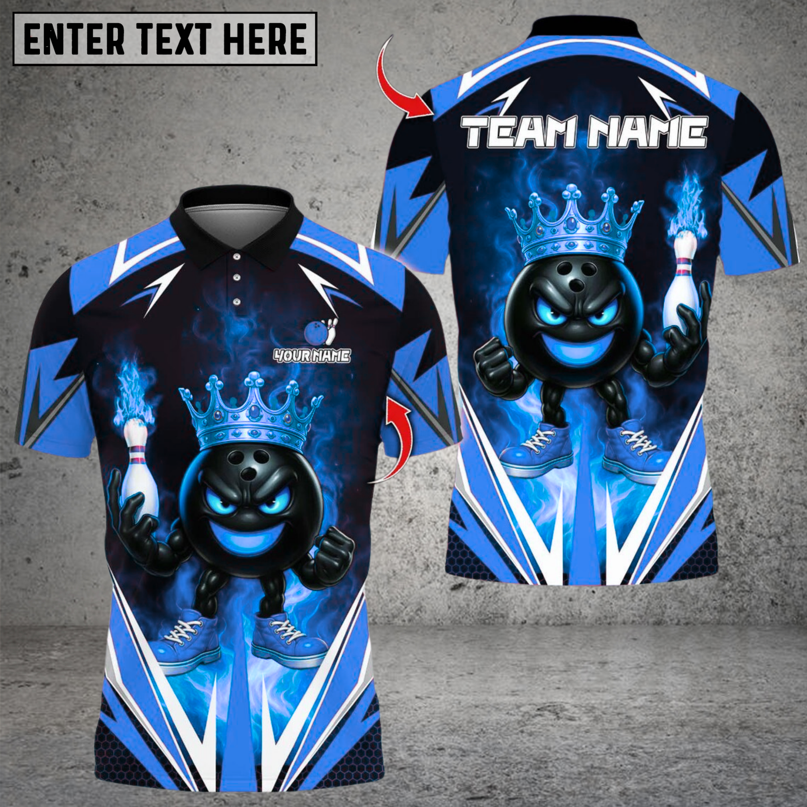 Blisscorners King Bowling Cartoon With Flame Multicolor Customized Name, Team Name 3D Shirts