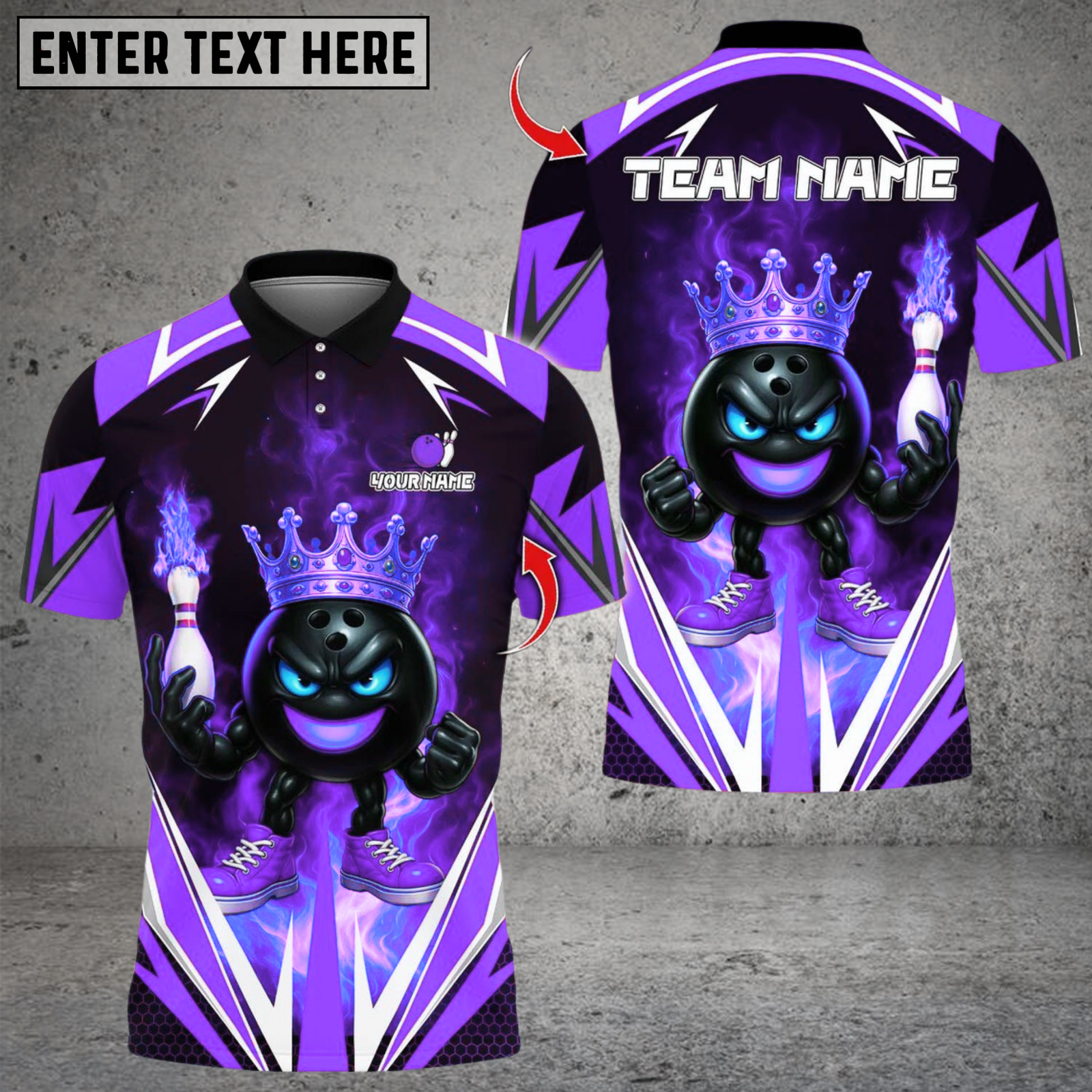 Blisscorners King Bowling Cartoon With Flame Multicolor Customized Name, Team Name 3D Shirts