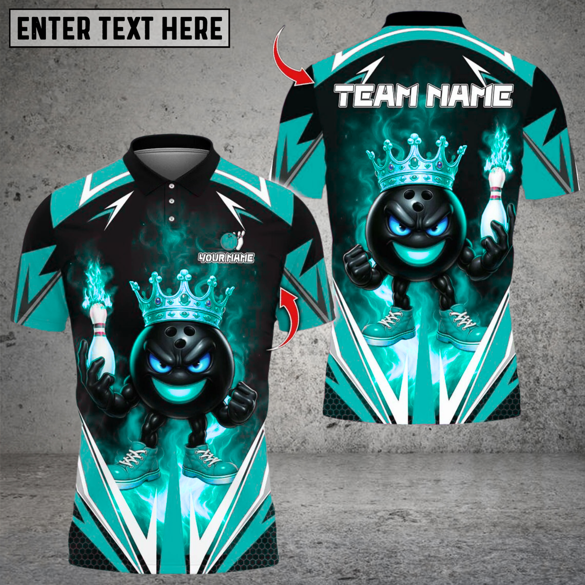 Blisscorners King Bowling Cartoon With Flame Multicolor Customized Name, Team Name 3D Shirts