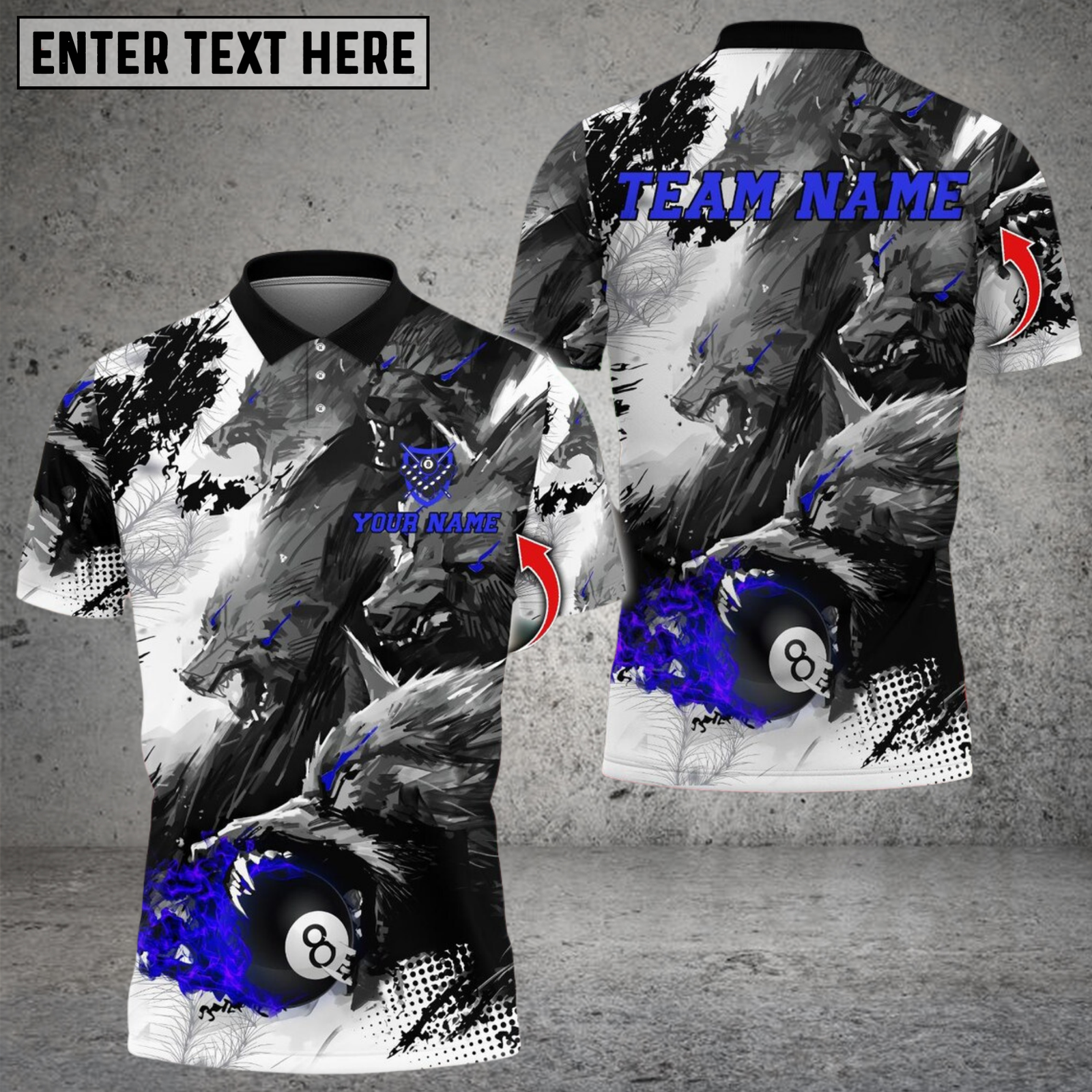 Blisscorners Wolf Billiards 8 Ball Multicolor Customized Name, Team Name 3D Shirt