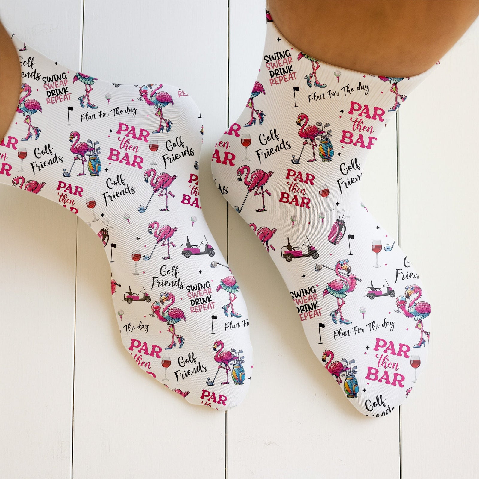 Blisscorners Par Then Bar Flamingo Crew Socks, Golf Socks For Women, Ladies Golf SocksLM2611