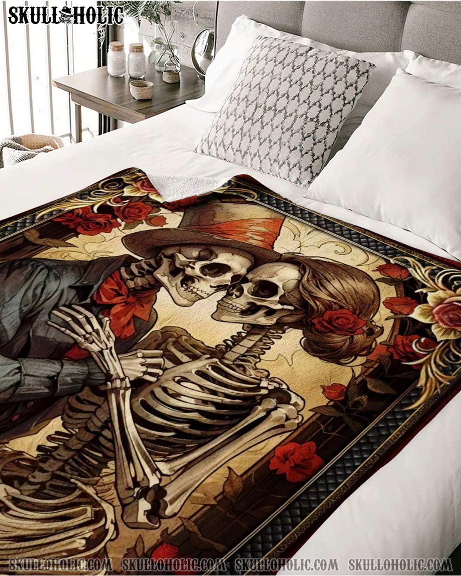 BLISSCORNERS PERSONALIZED SKULL COUPLE FLEECE BLANKET
