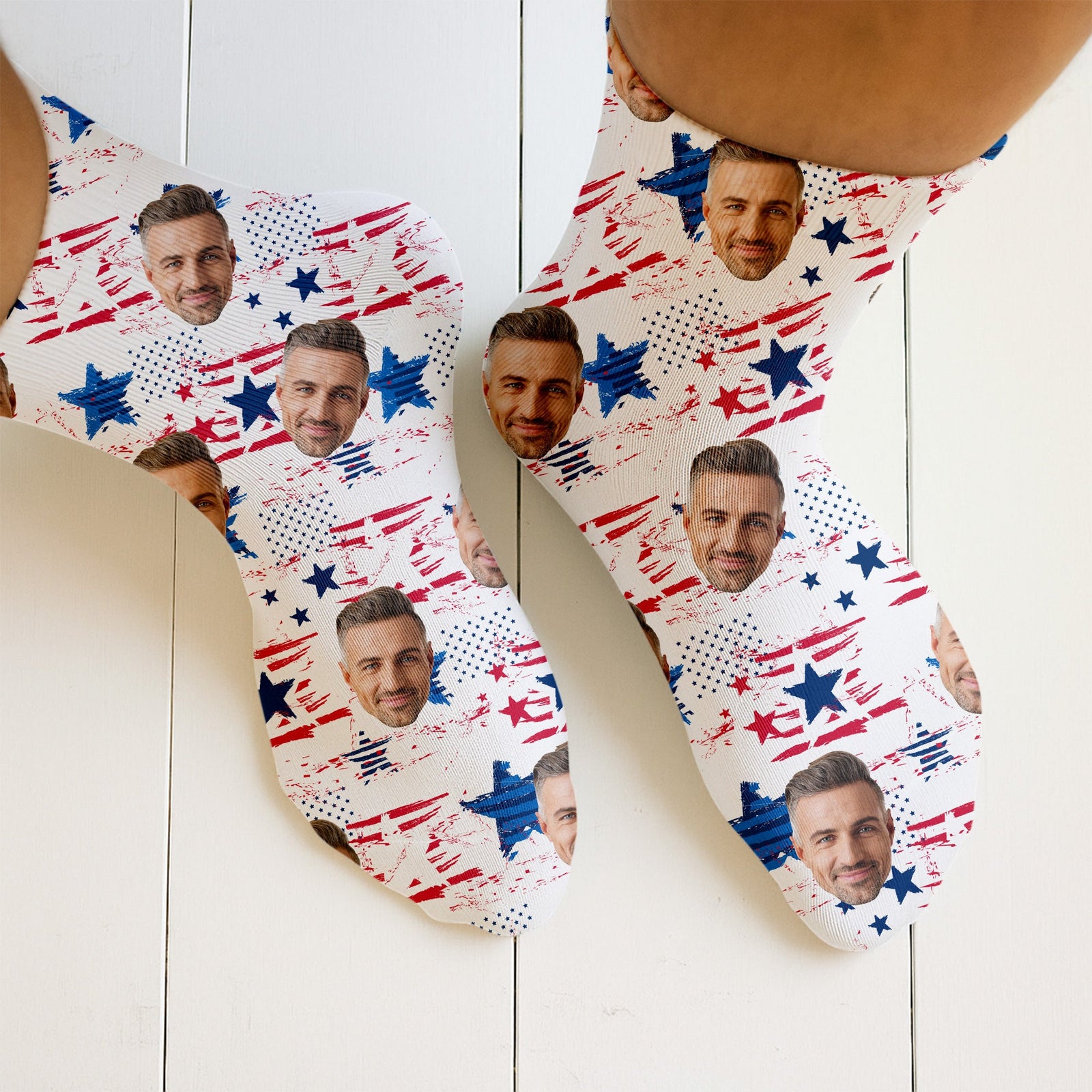 Blisscorners Custom Face Socks, Custom Photo Socks, Fun Socks For Men, American Flag Socks, Fourth Of July GiftsLM2611