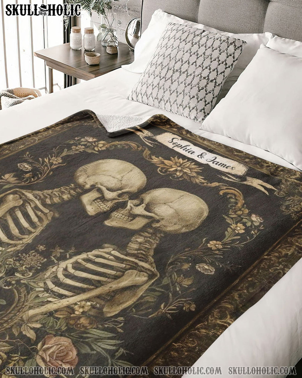 BLISSCORNERS PERSONALIZED SKELETON COUPLE VINTAGE FLEECE BLANKET