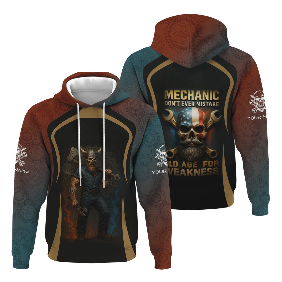 Blisscorners Personalized T-Shirt Mechanic Don't Ever Mistake Old Age For Weakness Viking Design Shirt For Mechanics