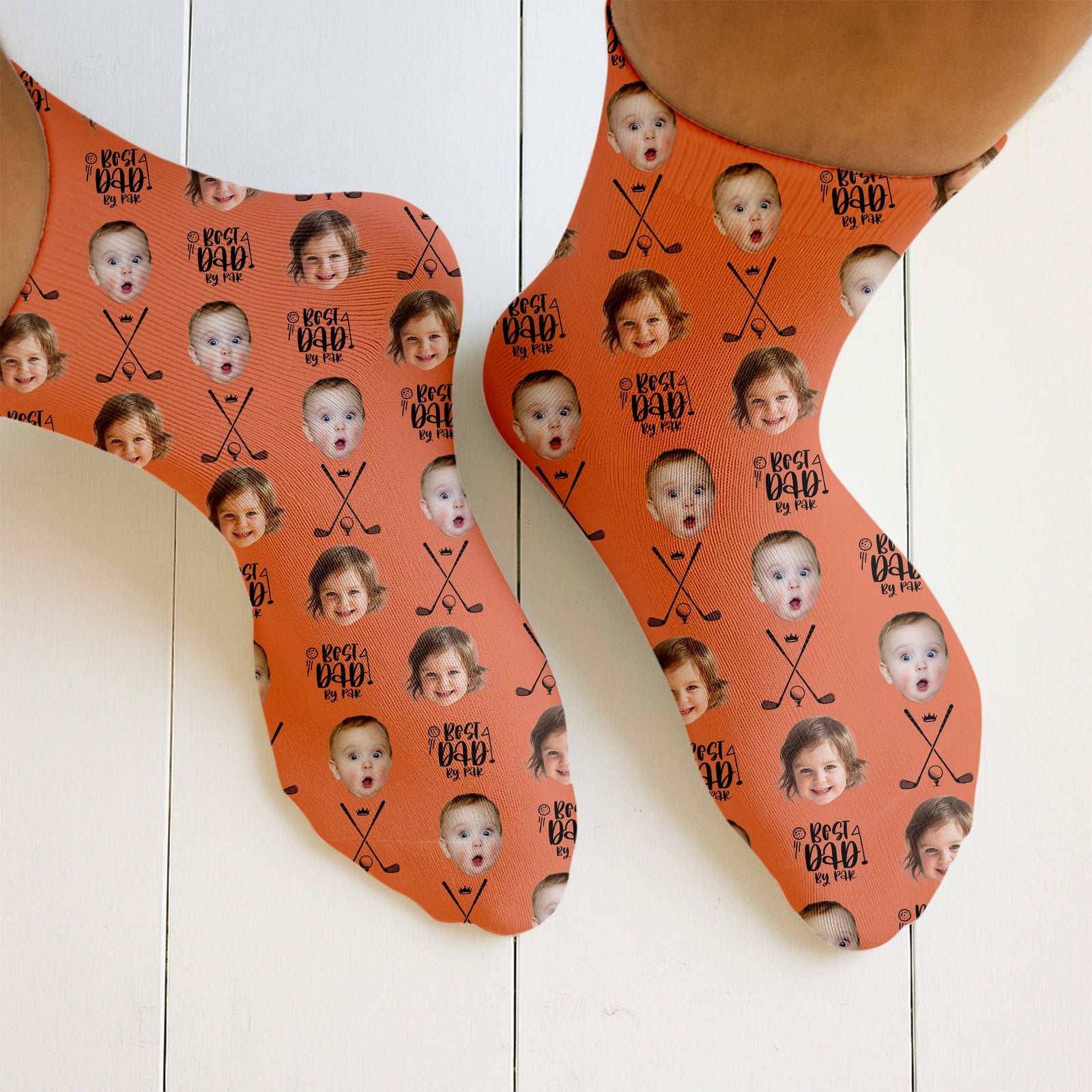 Blisscorners Best Dad By Par Custom Face Kids Photo, Orange Golf Socks For Dad, Fun Socks For Men, Dad Golf GiftLM2611