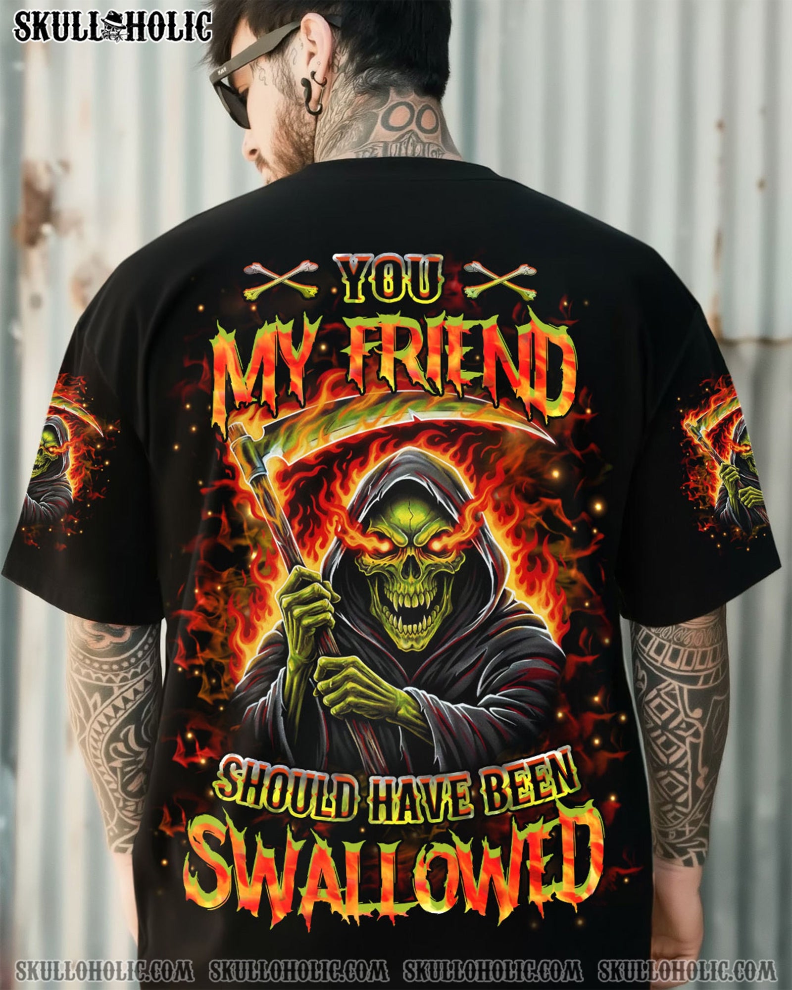 BLISSCORNERS YOU MY FRIEND SHOULD HAVE BEEN SWALLOWED REAPER ALL OVER PRINT