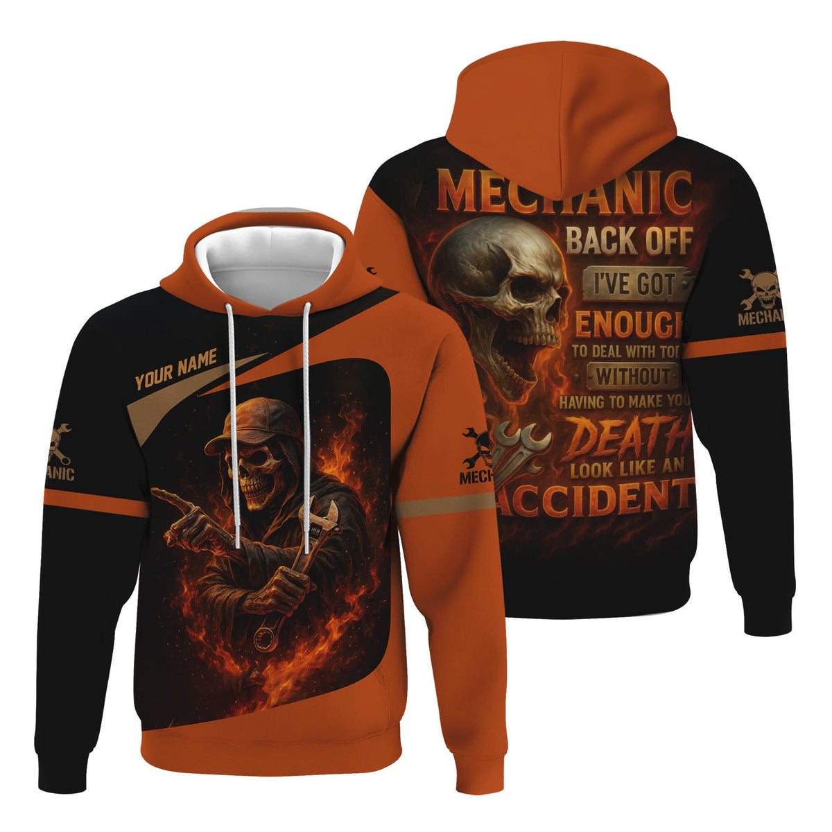 Blisscorners Personalized T-Shirt Back Off I've Got Enough To Deal With Today Grim Reaper Design Shirt For Mechanics