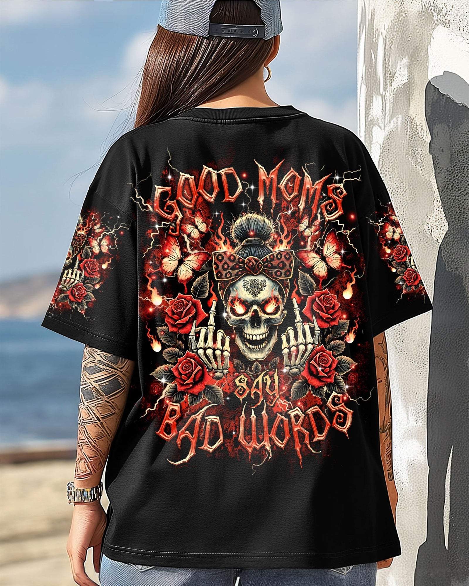 BLISSCORNERS BUT DID YOU DIE MOM LIFE  SKULL MESSY BUN ALL OVER PRINT