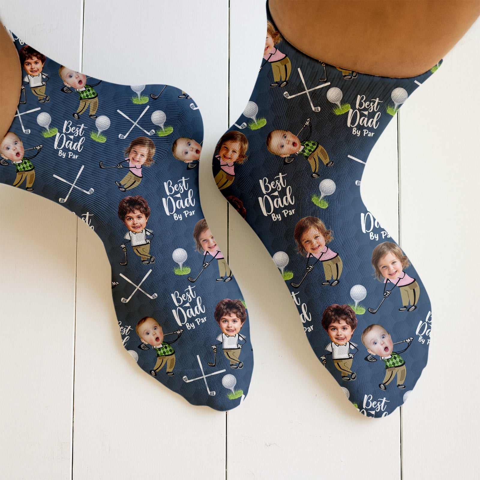 Blisscorners Best Dad By Par Custom Face Kids Photo Blue Socks, Golf Socks For Dad, Fun Socks For Men, Christmas Golf GiftLM2611