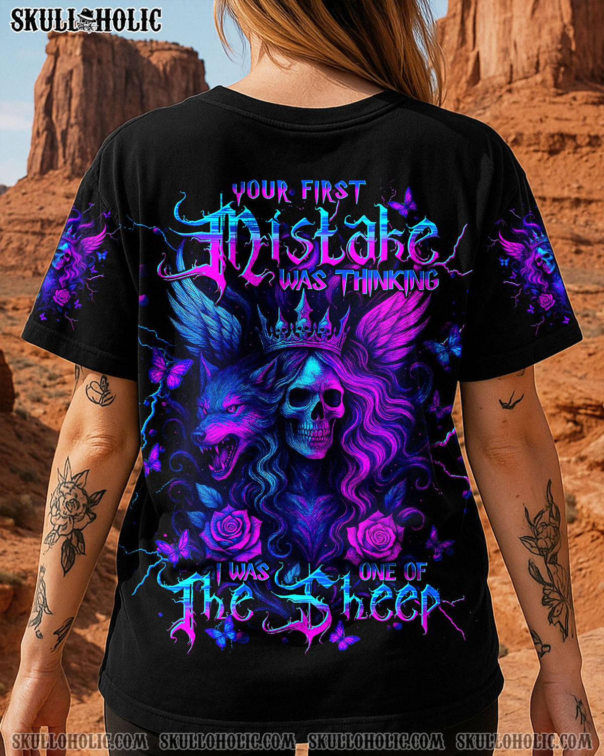 BLISSCORNERS YOUR FIRST MISTAKE WOLF SKULL LADY ALL OVER PRINT