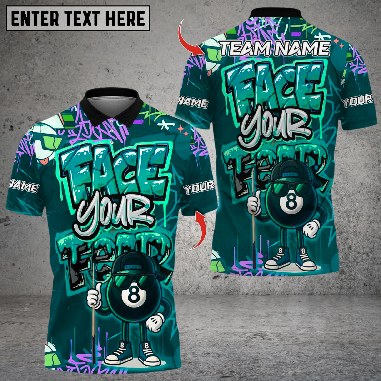 Blisscorners Billiard Graffiti Street Art 8 Ball Face Your Fear Multicolor Customized Name, Team Name 3D Shirt
