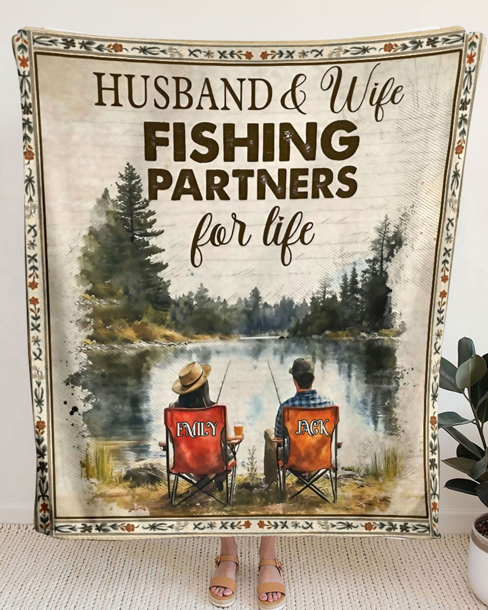 BLISSCORNERS PERSONALIZED FISHING COUPLE FLEECE BLANKET