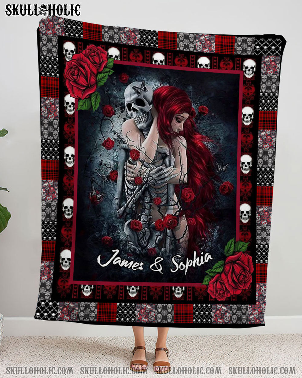 BLISSCORNERS PERSONALIZED SKULL COUPLE FLEECE BLANKET