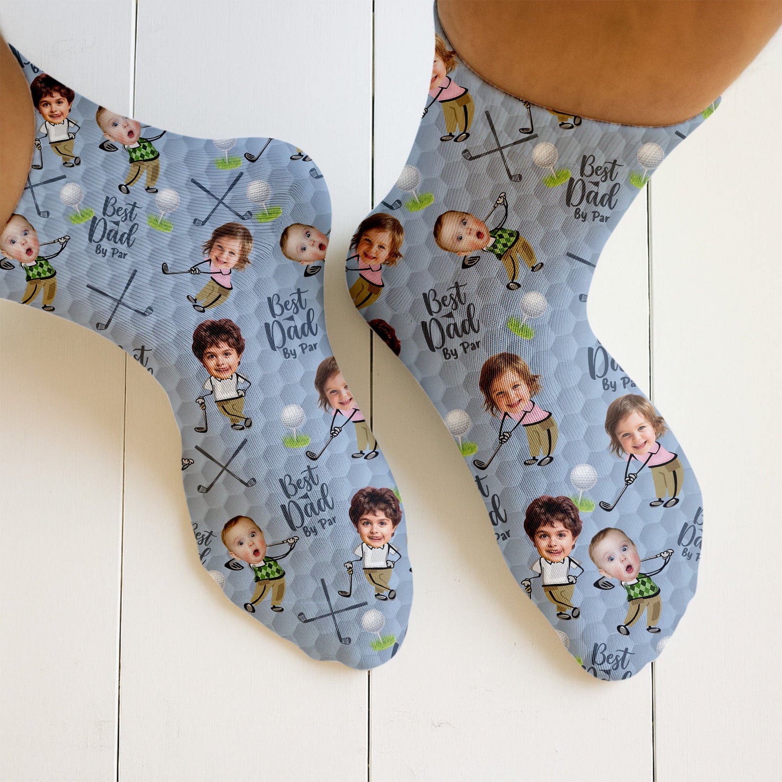 Blisscorners Best Dad By Par Custom Face Kids Photo Light Blue Socks, Golf Socks For Dad, Fun Socks For Men, Christmas Golf GiftLM2611