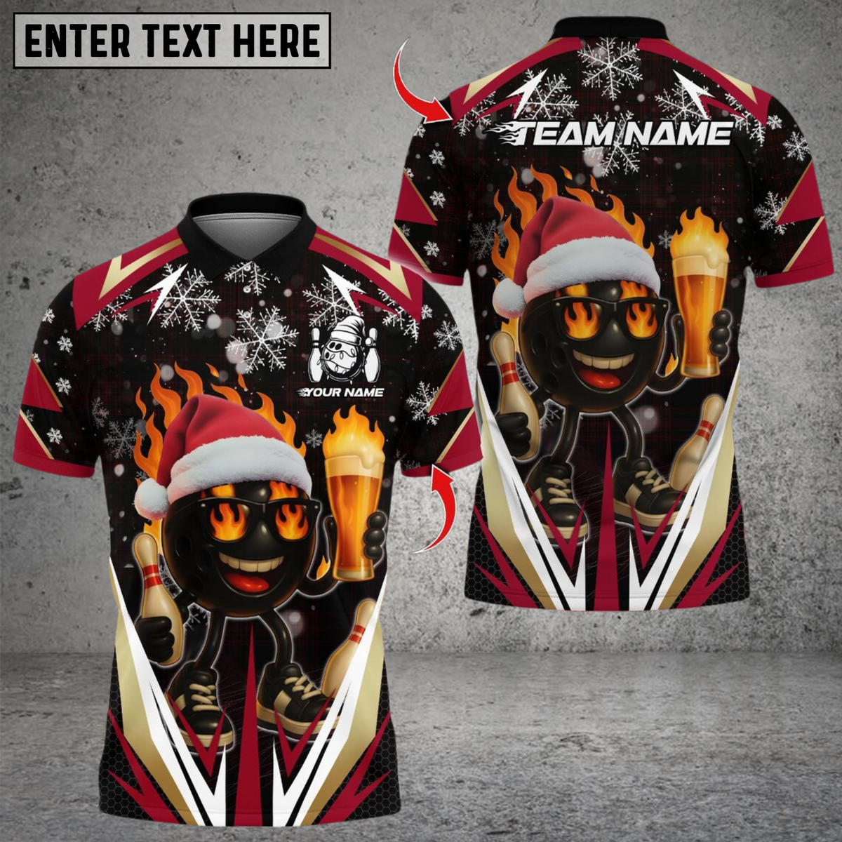 Blisscorners Bowling Santa Fire Strike With Beer Multicolor Customized Name, Team Name 3D Shirts