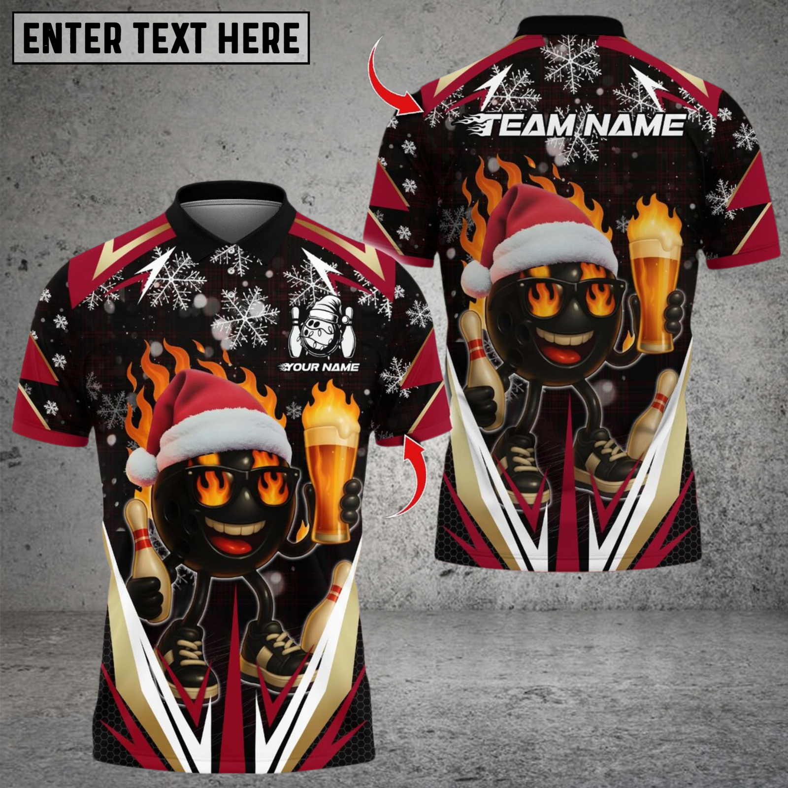 Blisscorners Bowling Santa Fire Strike With Beer Multicolor Customized Name, Team Name 3D Shirts