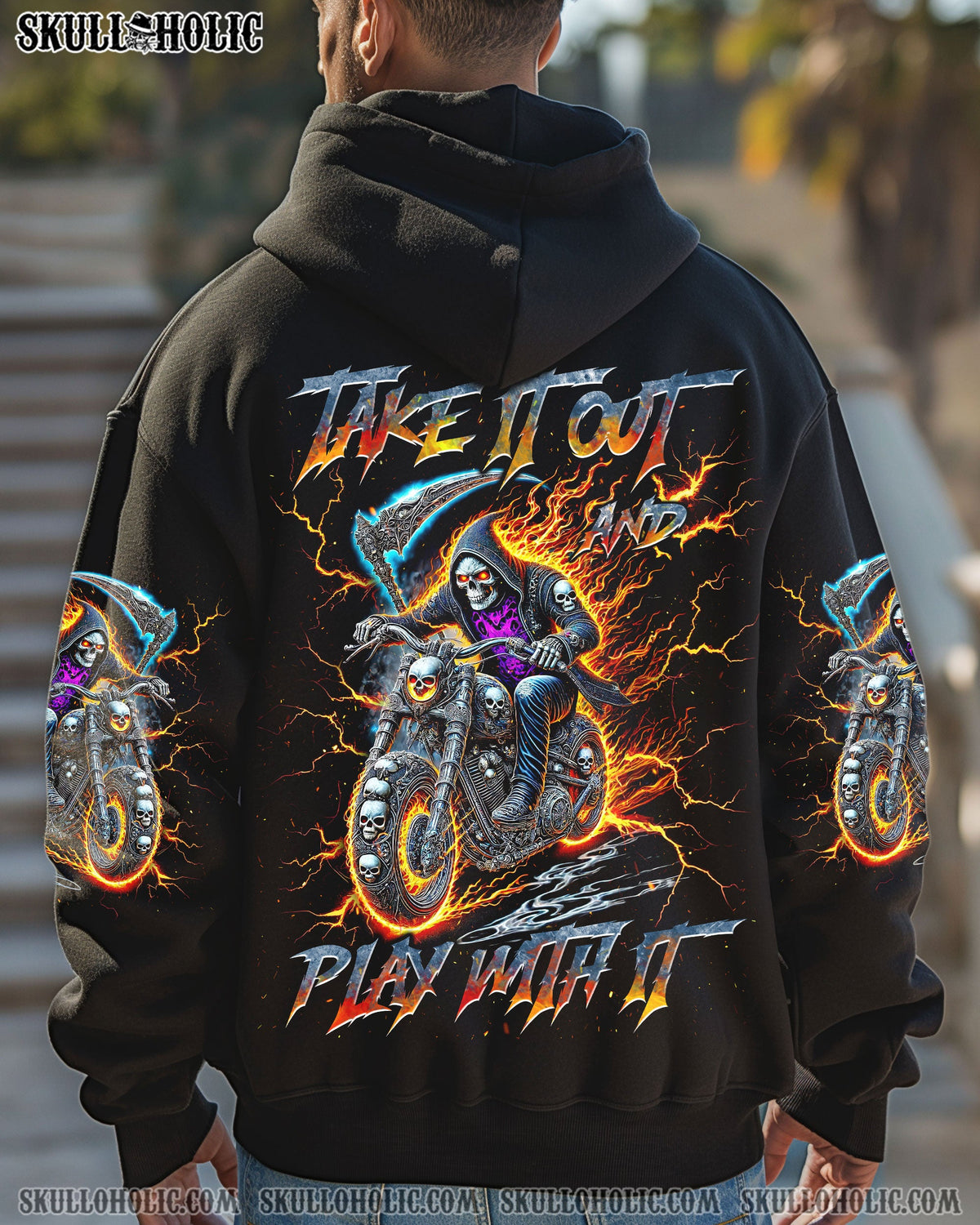 BLISSCORNERS TAKE IT OUT AND PLAY WITH IT BIKER SKULL ALL OVER PRINT