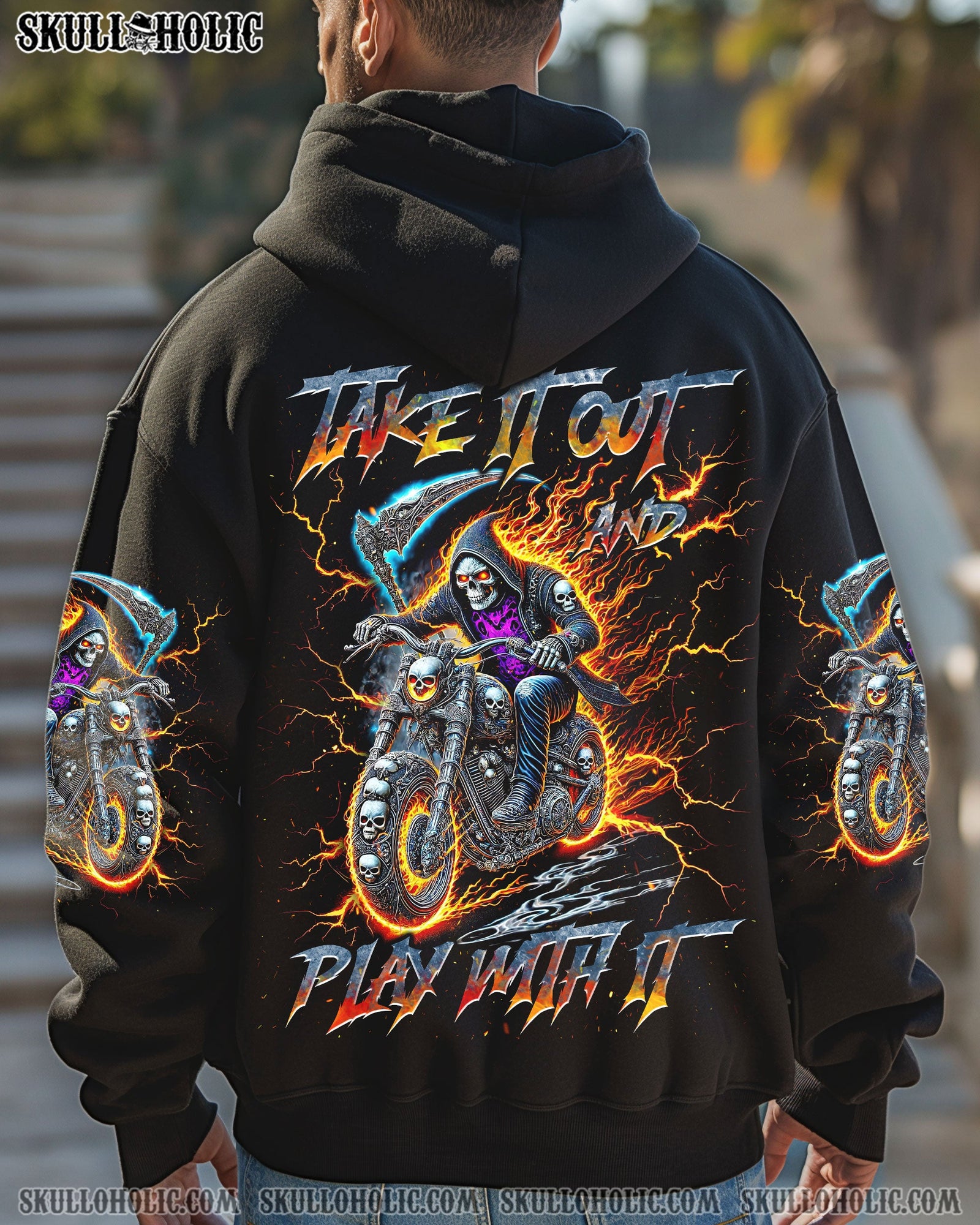 BLISSCORNERS TAKE IT OUT AND PLAY WITH IT BIKER SKULL ALL OVER PRINT