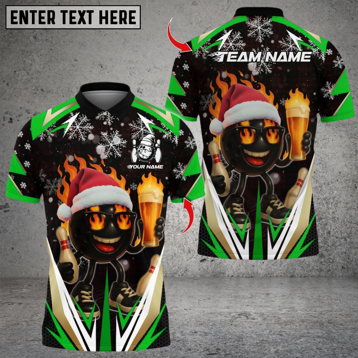 Blisscorners Bowling Santa Fire Strike With Beer Multicolor Customized Name, Team Name 3D Shirts