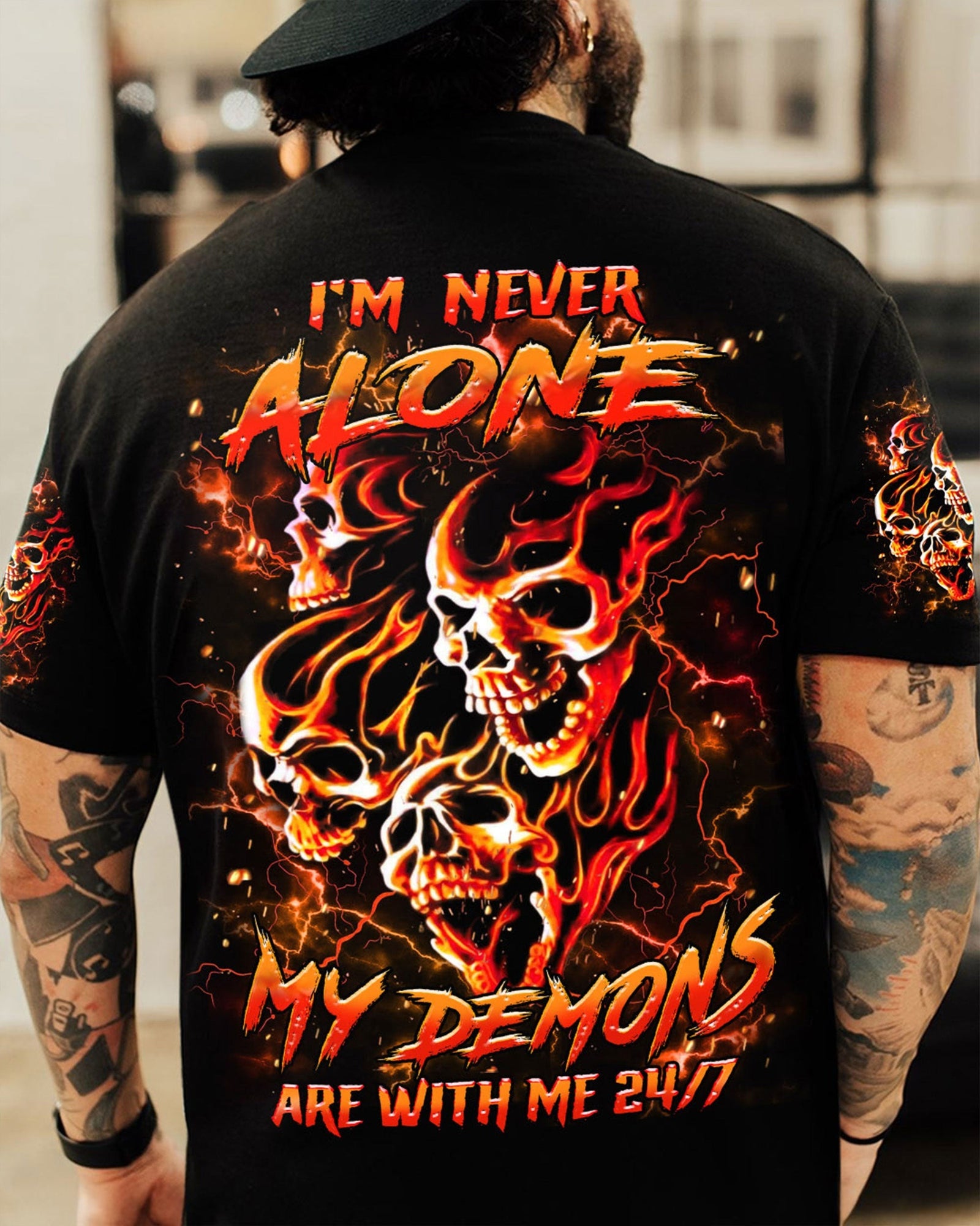 BLISSCORNERS I'M NEVER ALONE SKULL DEMON ALL OVER PRINT