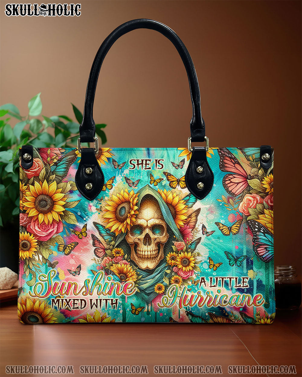 BLISSCORNERS SHE IS SUNSHINE SUNFLOWER REAPER TIE DYE LEATHER HANDBAG