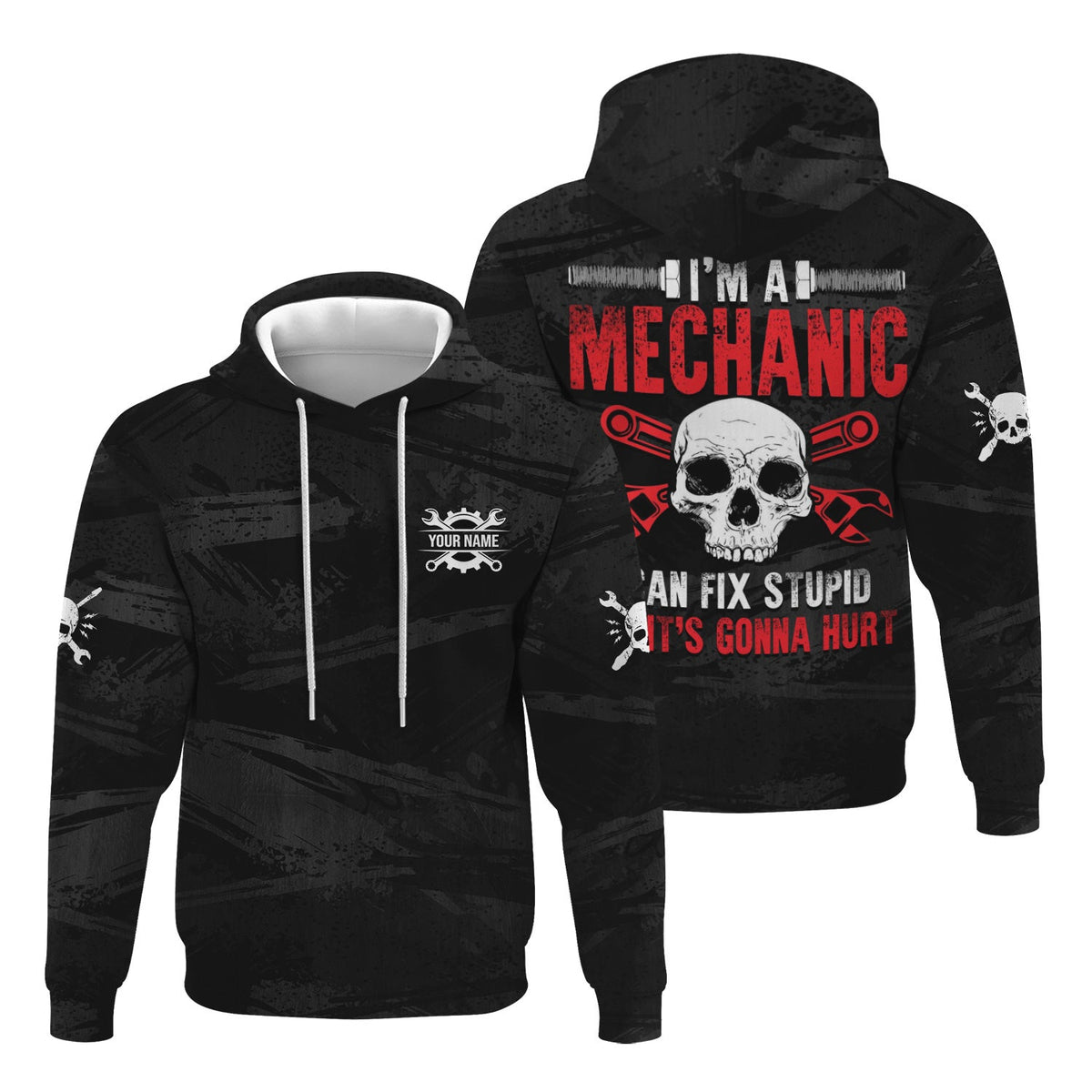 Blisscorners Custom Name Funny Mechanic Skull T Shirt I'm A Mechanic I Can Fix Stupid Shirt