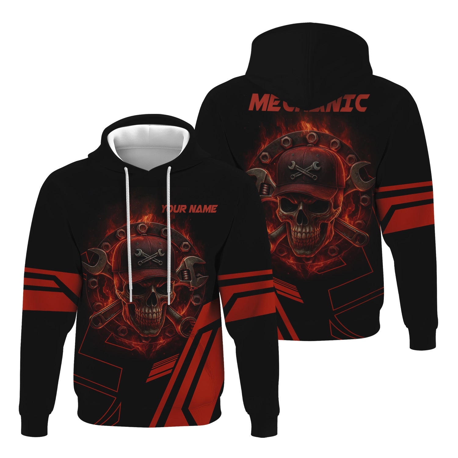Blisscorners Custom Name Mechanic Shirt Mechanic Skull Red Unisex T Shirt All Over Print