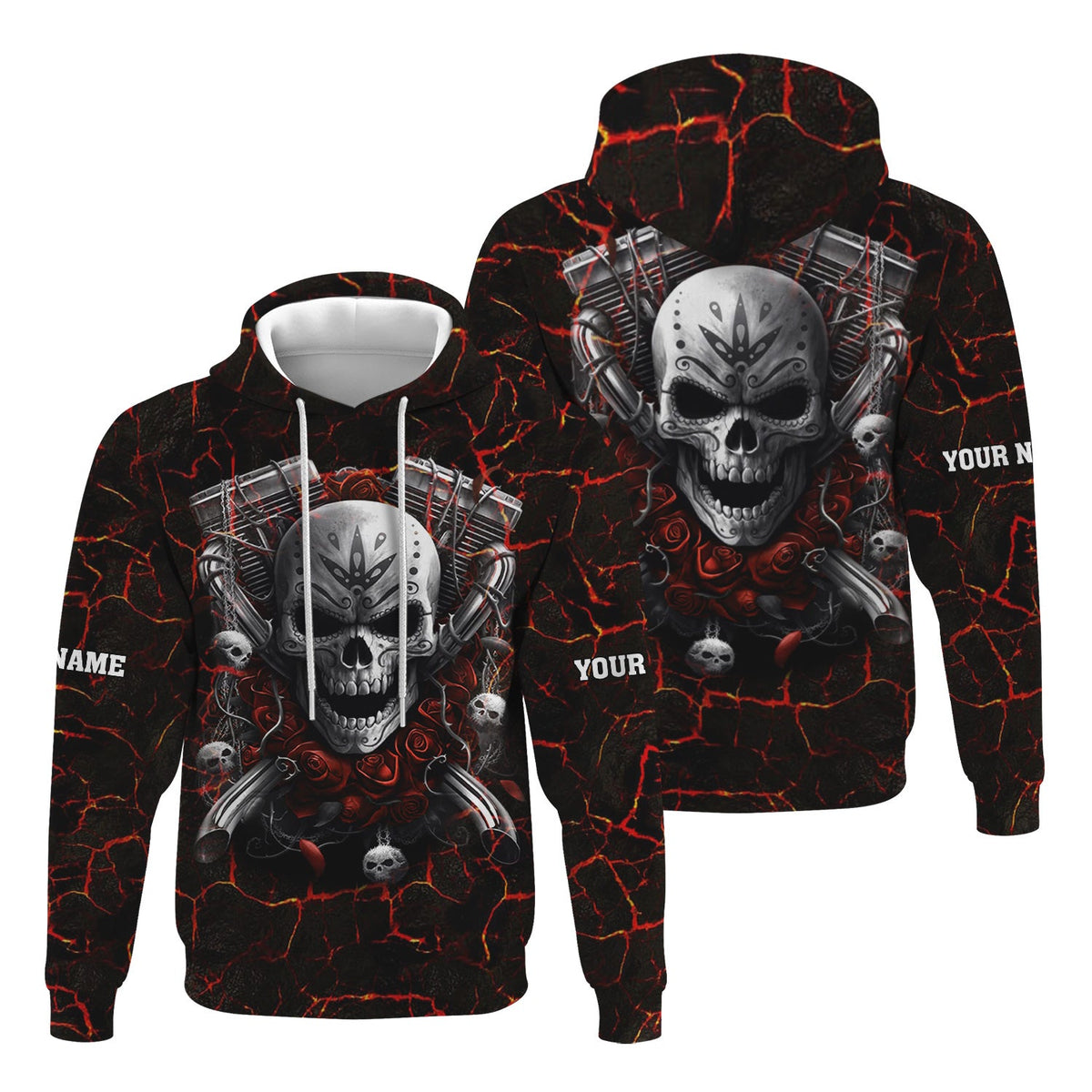 Blisscorners Custom Name Mechanic Shirt Machine Skull Flame Style T Shirt All Over Print