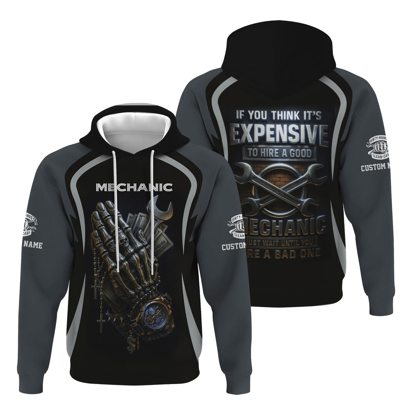 Blisscorners Personalized T-Shirt Just Wait Until You Hire A Bad Mechanic Skull Praying Hand Design Shirt For Mechanics