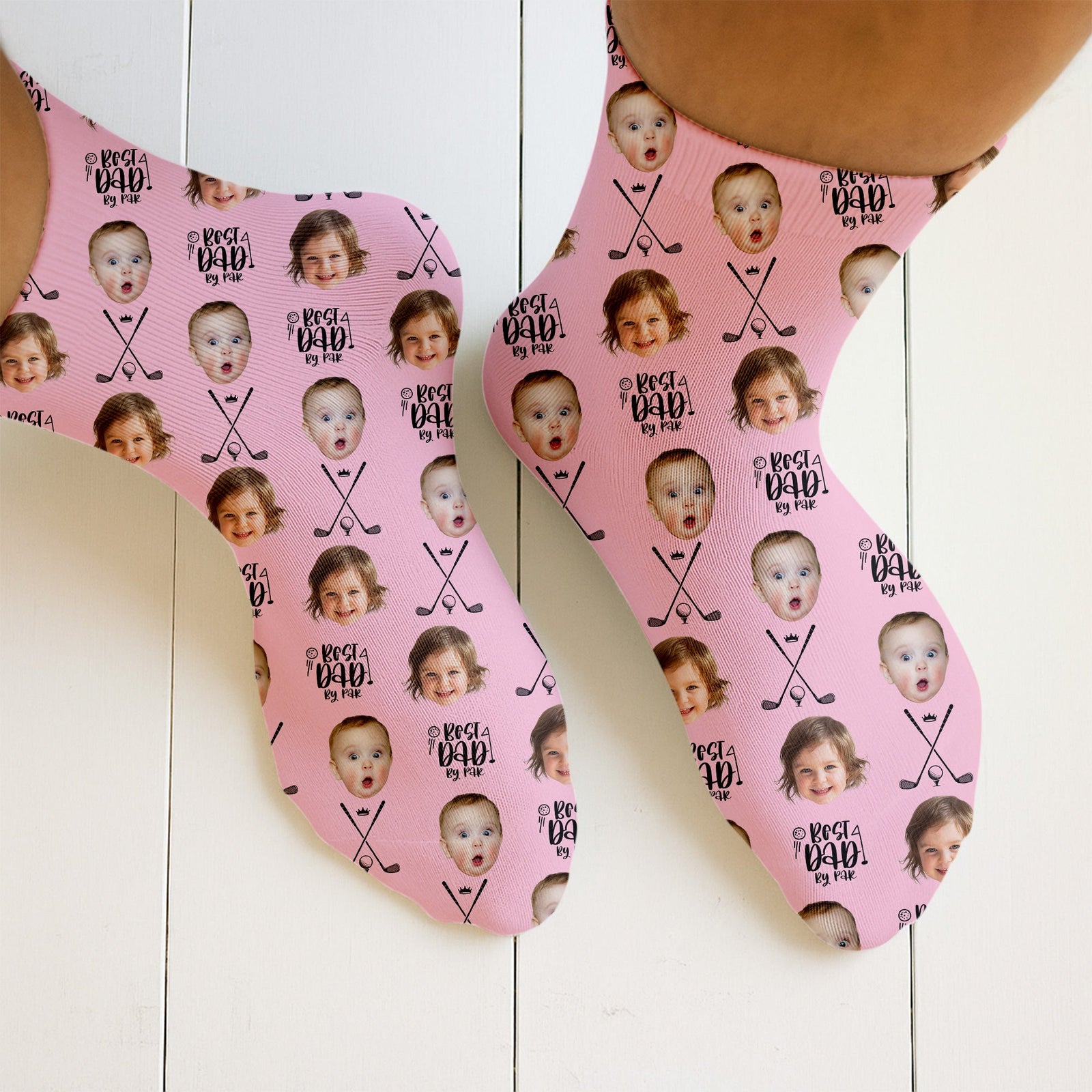 Blisscorners Best Dad By Par Custom Face Kids Photo, Pink Golf Socks For Dad, Fun Socks For Men, Christmas Golf GiftLM2611
