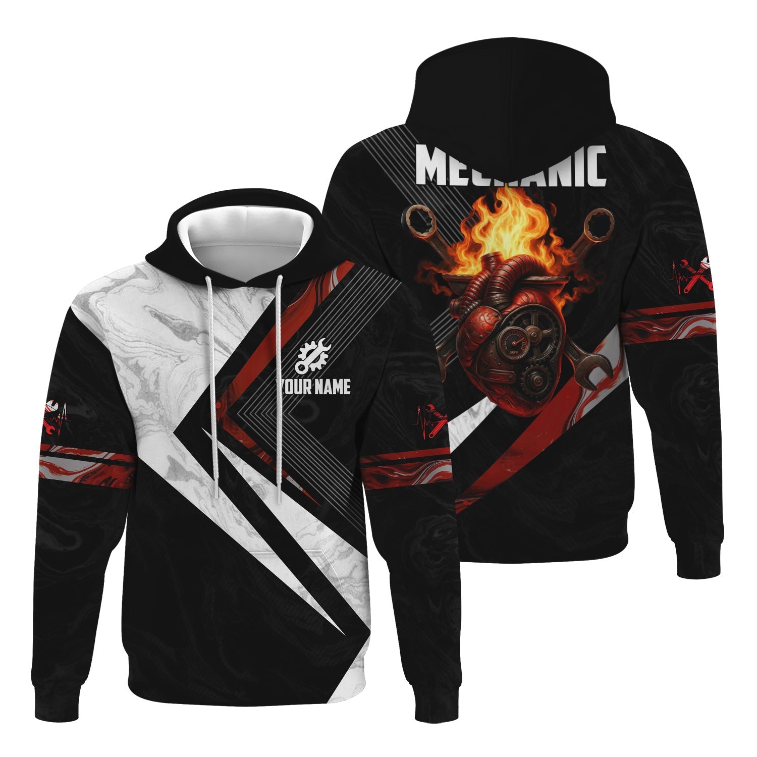 Blisscorners Custom Name Mechanic Shirt Mechanic Heart Fire Printed Mechanic T Shirt